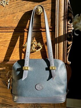 Vintage Dooney & Bourke Navy Blue AWL Leather Dome Satchel Bag USA A7 613688